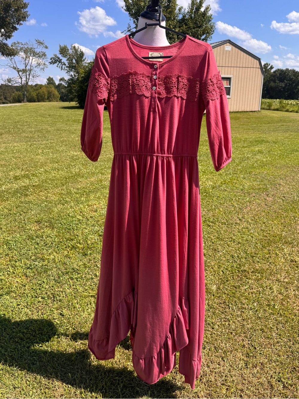Girl’s Mia Joy Lace Yoke Midi Dress in Rose - 3/4 Sleeve